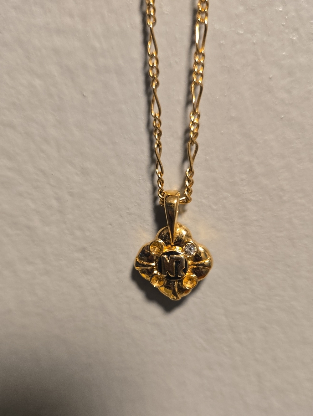Nina Ricci Gold Floral 'NR' Pendant Necklace